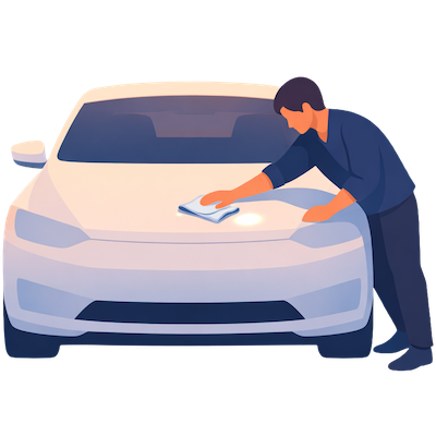 Professional parking car wash service in progress